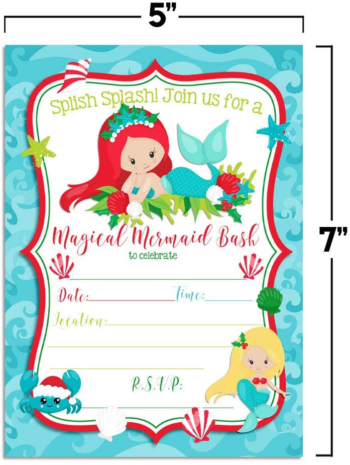 Magical Mermaid Christmas Birthday Party Invitations (Light Complexion – Amanda Creation magical-mermaid-christmas-birthday-party-invitations-light-complexion-amanda-creation