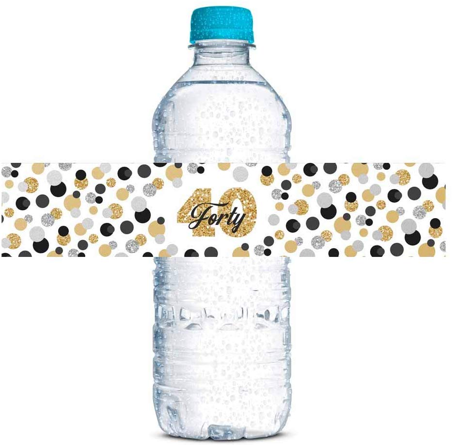 Confetti Polka Dot 40th Birthday/Anniversary Water Bottle Labels