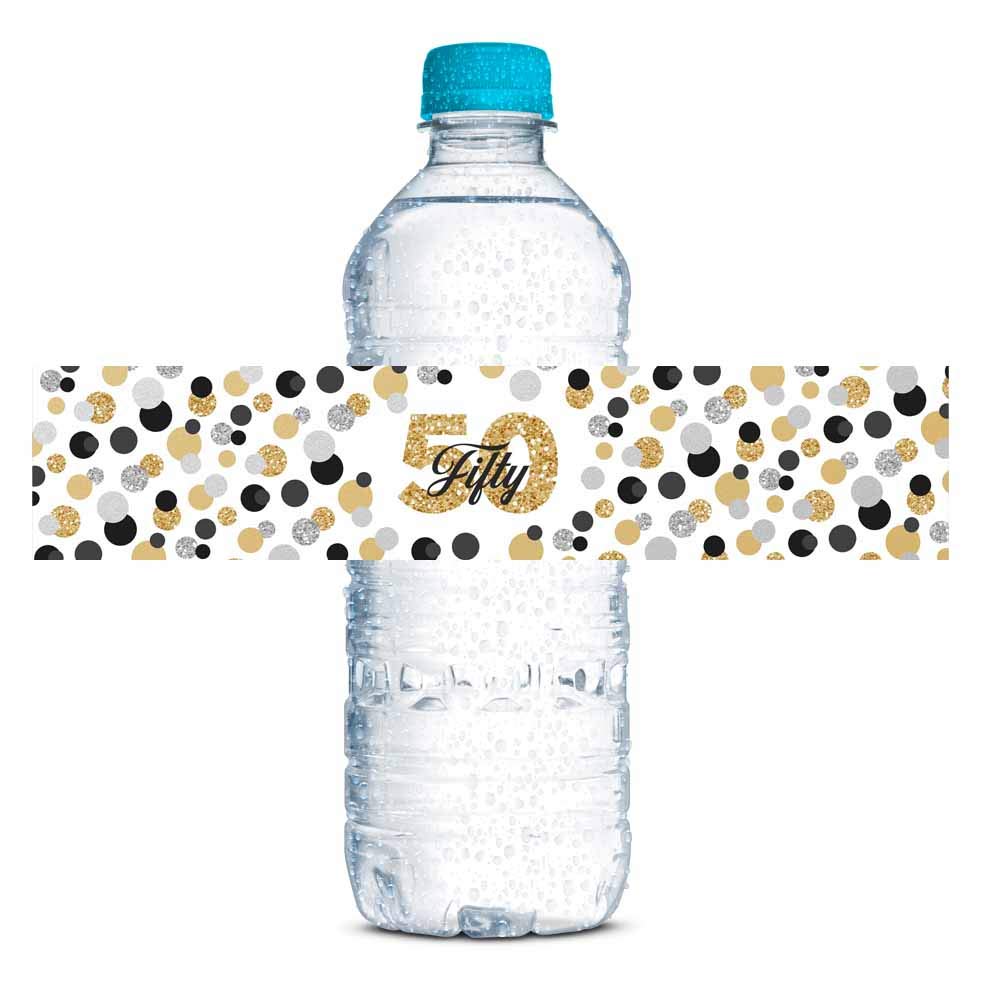 Confetti Polka Dot 50th Birthday/Anniversary Water Bottle Labels
