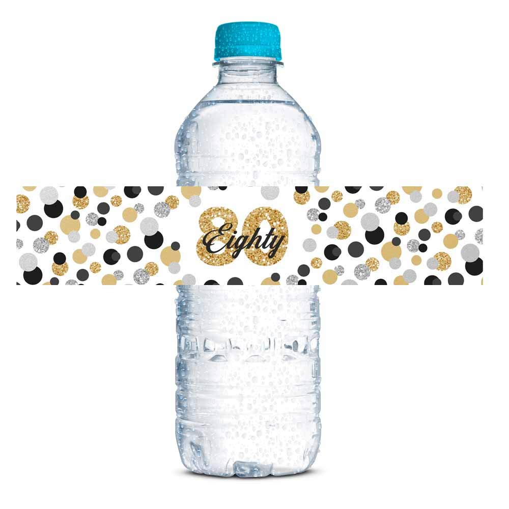 Confetti Polka Dot 80th Birthday Party Water Bottle Labels