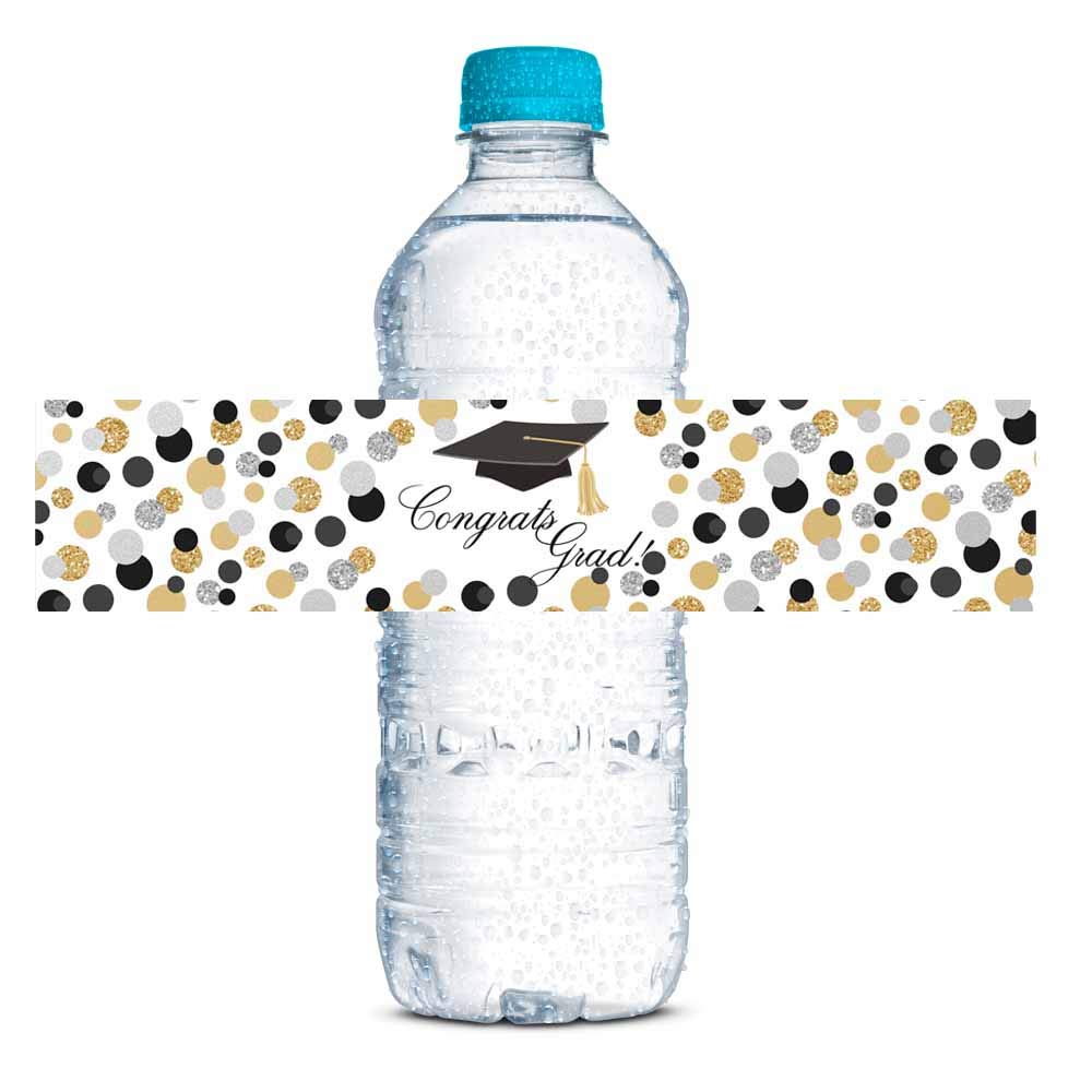 Confetti Polka Dot Graduation Party Water Bottle Labels