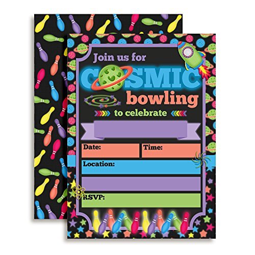 Cosmic Bowling Birthday Party Invitations