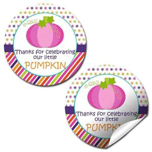 Pink Pumpkin Birthday Party Stickers (Girl)