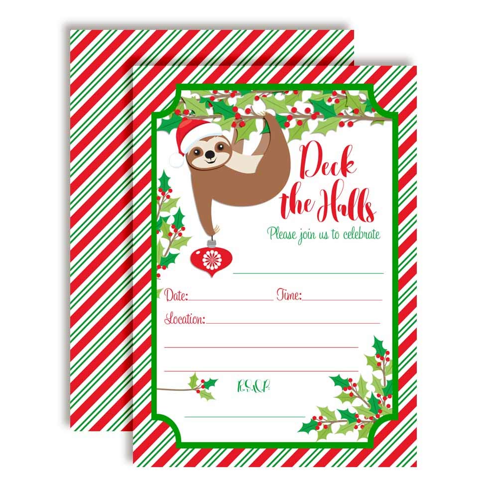 Christmas Sloth Party Invitations – Amanda Creation