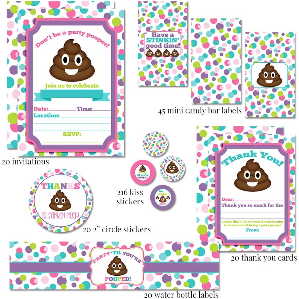 Pink & Purple Party Pooper Poop Emoji Birthday Party Bundle Amanda