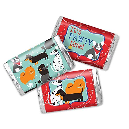 Dog-Gone Good Time Dog-Themed Birthday Party Mini Chocolate Candy Bar Sticker Wrappers for Kids