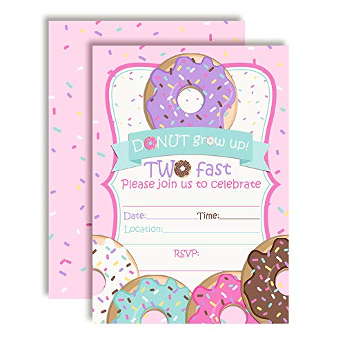 Donut Grow Up 2nd Birthday Party Invitations (Girl)