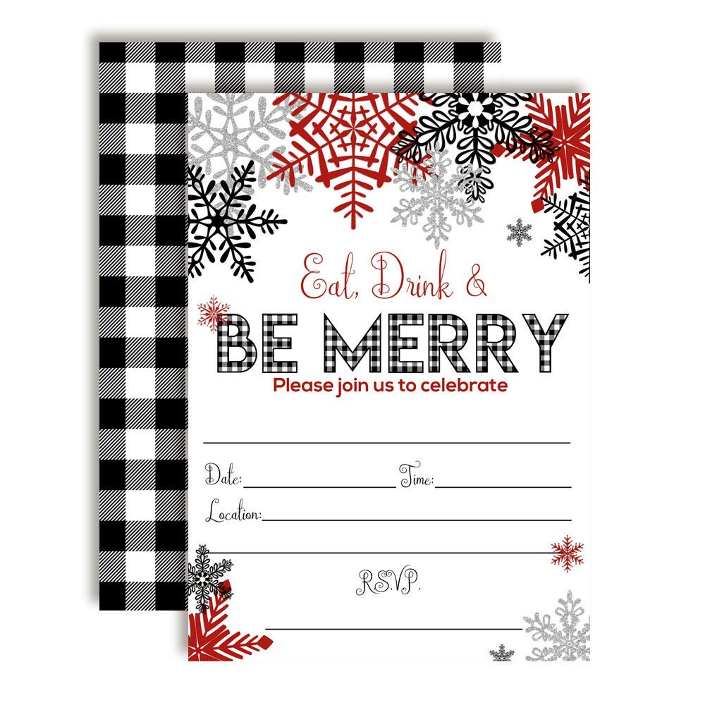 Eat Drink & Be Merry Snowflake Christmas Party Invitations