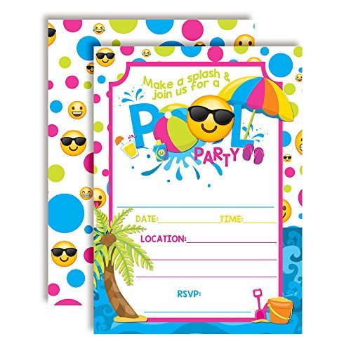 Emoji Pool Party Birthday Party Invitations (Girl)