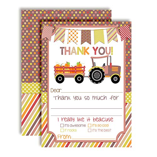 Tractor With Pumpkins Thank You Cards (Girl)