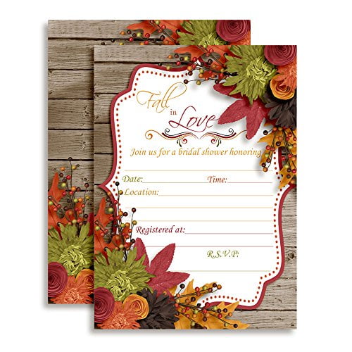 Fall in Love Autumn Leaves Bridal Shower Invitations