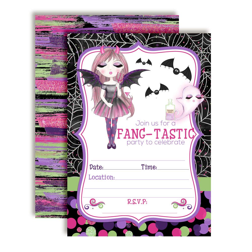 Fang-Tastic Vampire Girl Halloween Birthday Party Invitations