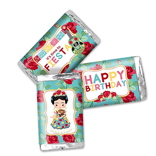 Frida Kahlo Fiesta Themed Birthday Party Mini Chocolate Candy Bar Sticker Wrappers for Kids