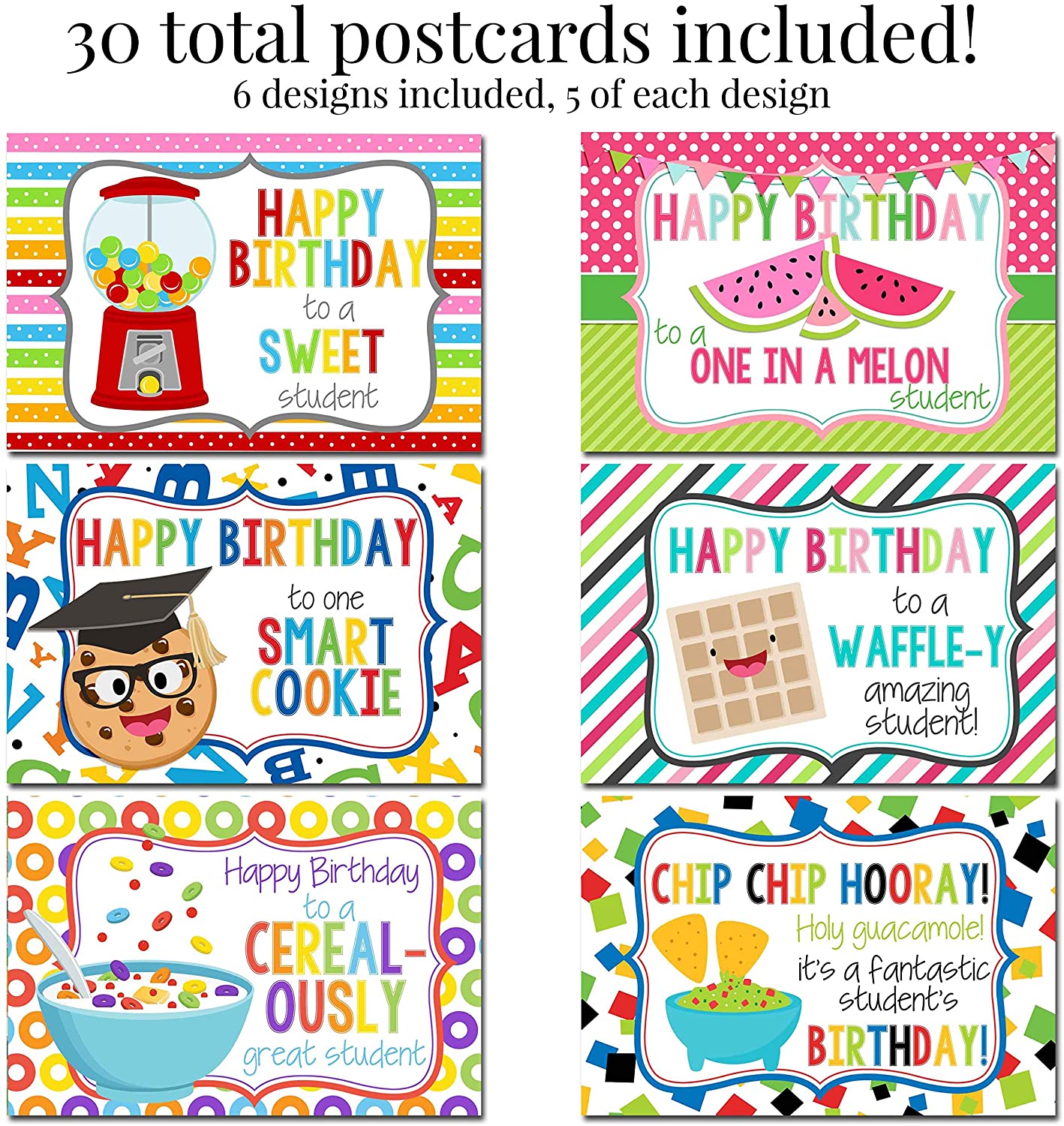 30ct AmandaCreation Food Birthday Teacher Postcards