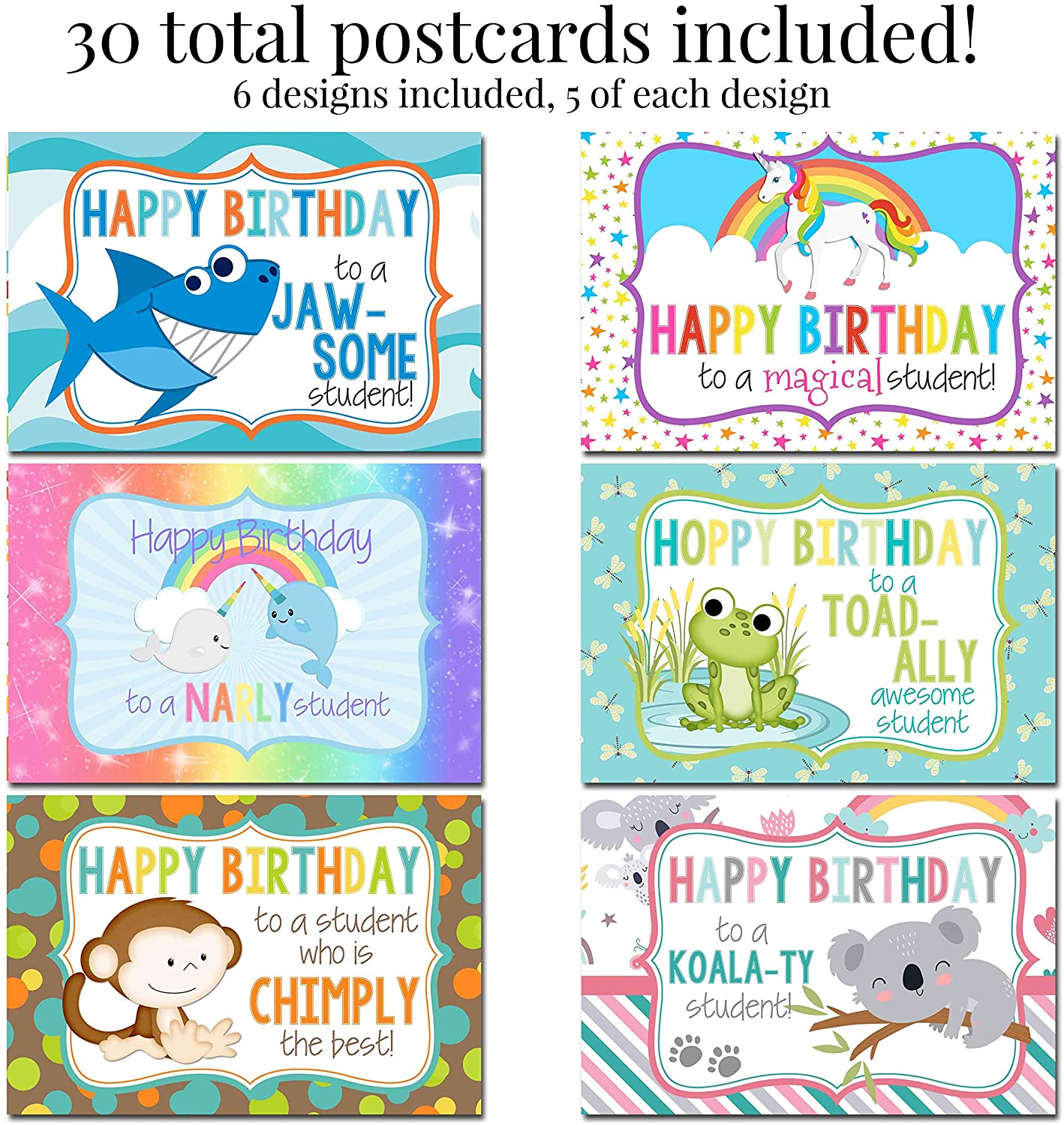 30ct AmandaCreation Funny Animal Birthday Teacher Postcards