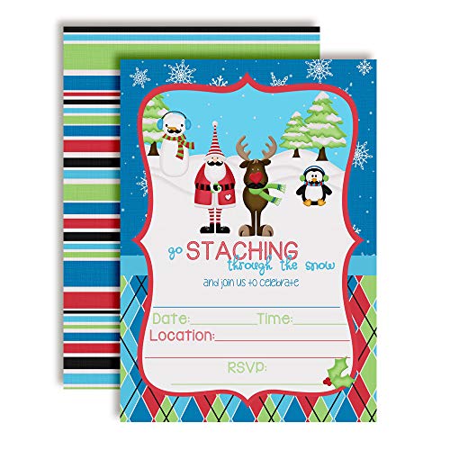 Funny Mustache "Staching Through The Snow" Christmas Holiday Party Invitations