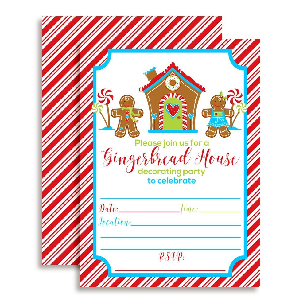 Gingerbread House Decorating Christmas Birthday Party Invitations