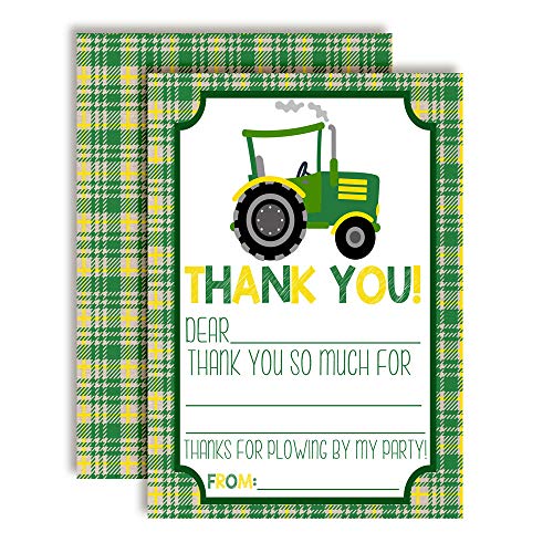 Green & Yellow Tractor Thank You Cards