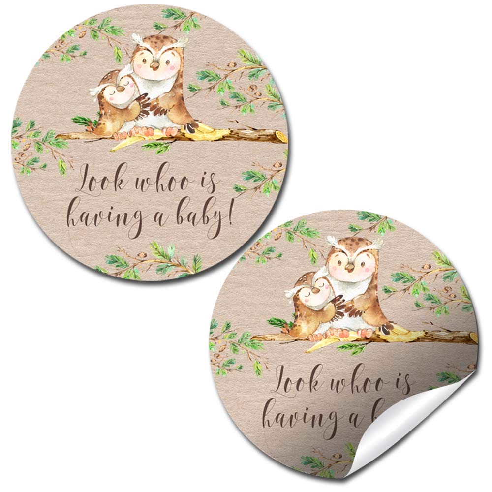 "œGuess Whooo" Watercolor Owl Baby Shower Stickers