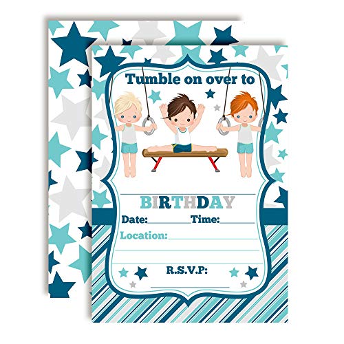 Gymnastics & Tumbling Birthday Party Invitations (Boy)