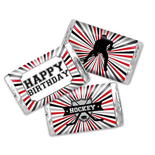 Hockey Themed Themed Birthday Party Mini Chocolate Candy Bar Sticker Wrappers for Kids