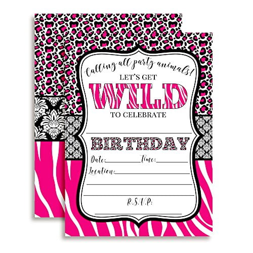 Get Wild Hot Pink Animal Print Birthday Party Invitations