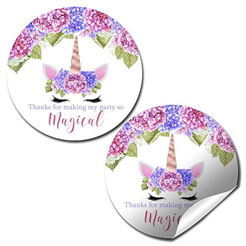 Unicorn Face Floral Party Stickers