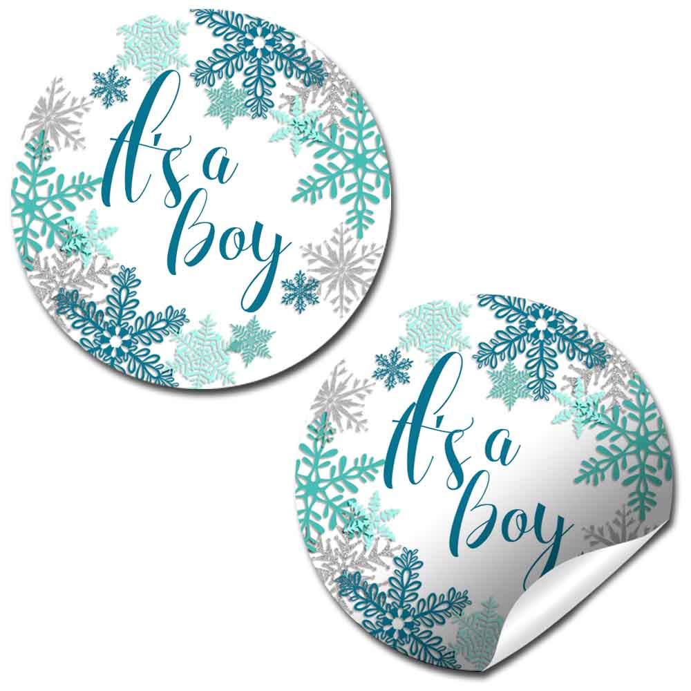 Blue & Silver Snowflake Baby Shower Stickers (Boy)