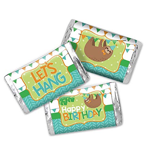 LetÃ¢‚¬„¢s Hang Sloth Themed Birthday Party Mini Chocolate Candy Bar Sticker Wrappers for Boys