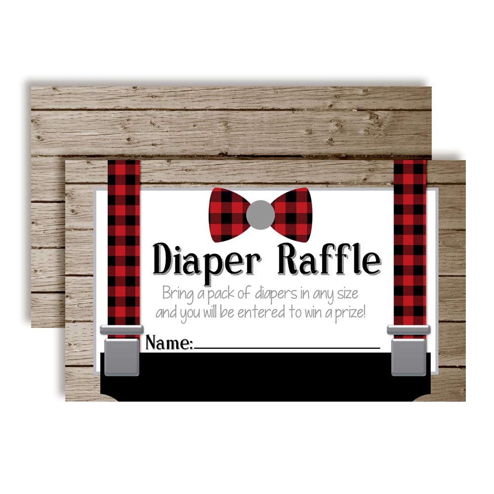 Little Man Bow Tie Buffalo Plaid Suspenders Diaper Raffle Tickets for Baby Showers