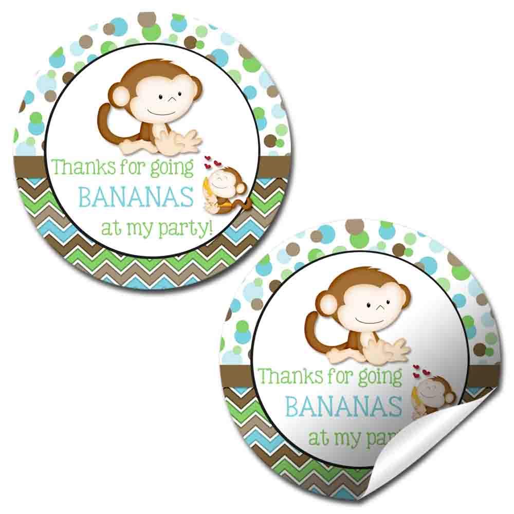 Little Monkey Go Bananas Birthday Party Stickers (Boy)