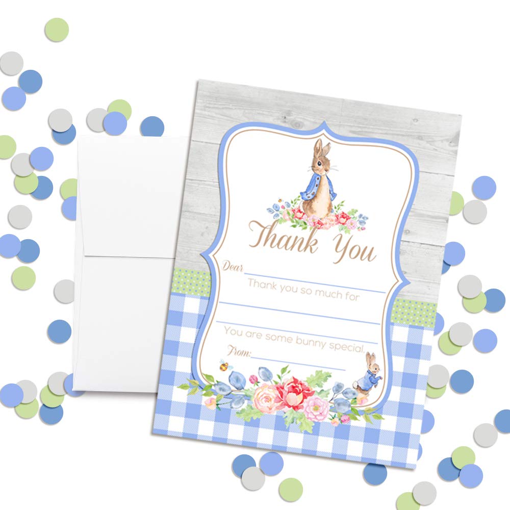 Little Rabbit Floral Thank You Cards (Boy)