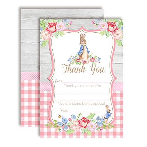 Little Rabbit Floral Thank You Cards (Girl)