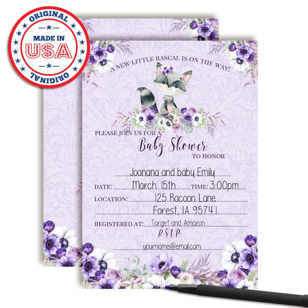 Little Rascal Raccoon Baby Shower Invitations – Amanda Creation