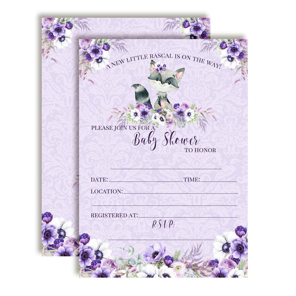 Little Rascal Raccoon Baby Shower Invitations – Amanda Creation