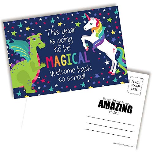 Unicorn & Dragon Back To School Postcards For Teachers