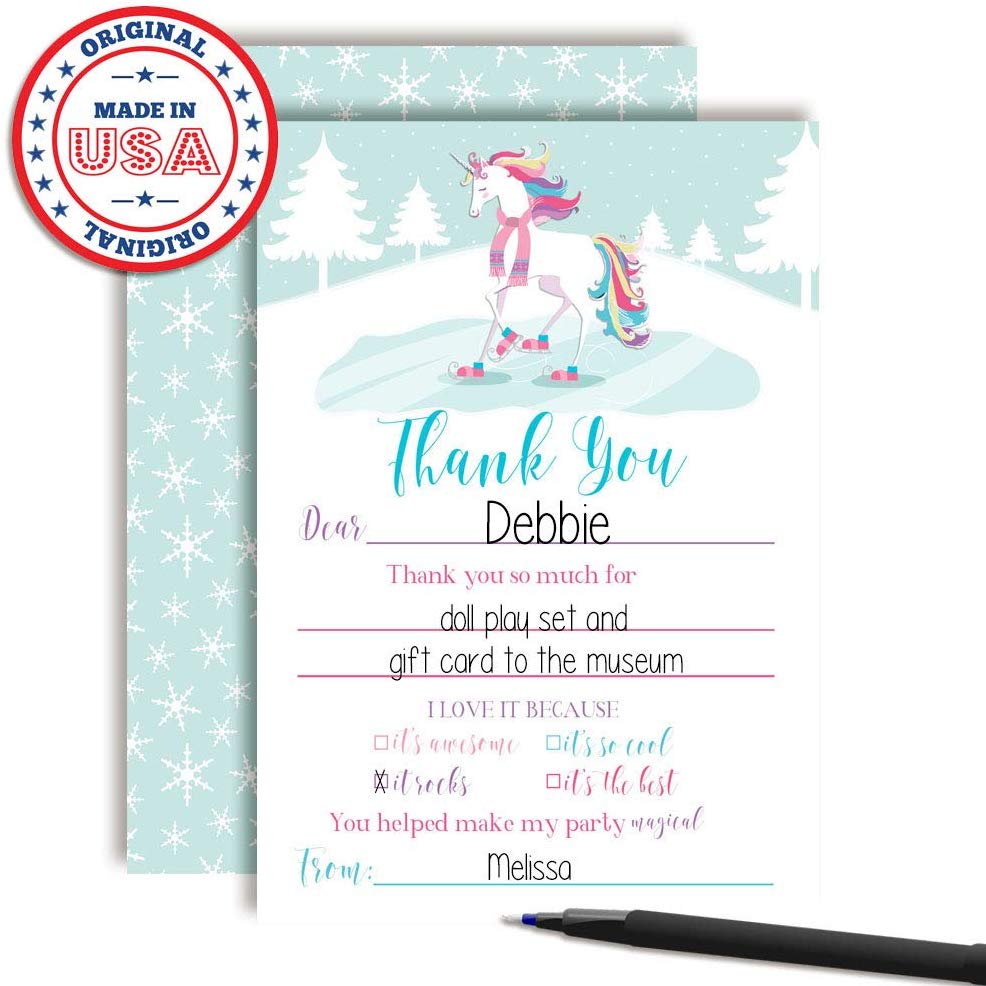 Ice Skating Unicorn Thank You Cards