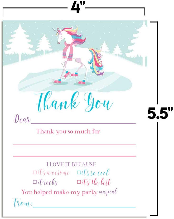 Ice Skating Unicorn Thank You Cards