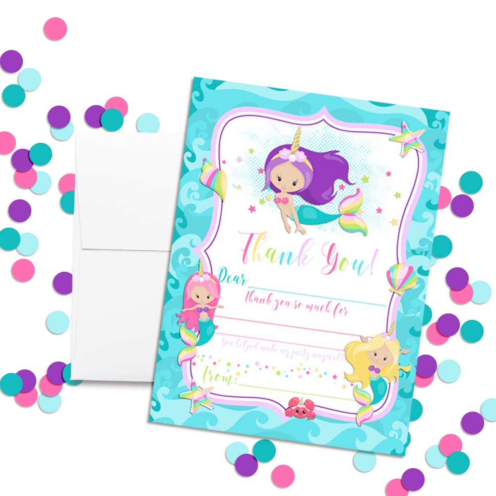 Purple Unicorn Mermaid Thank You Cards