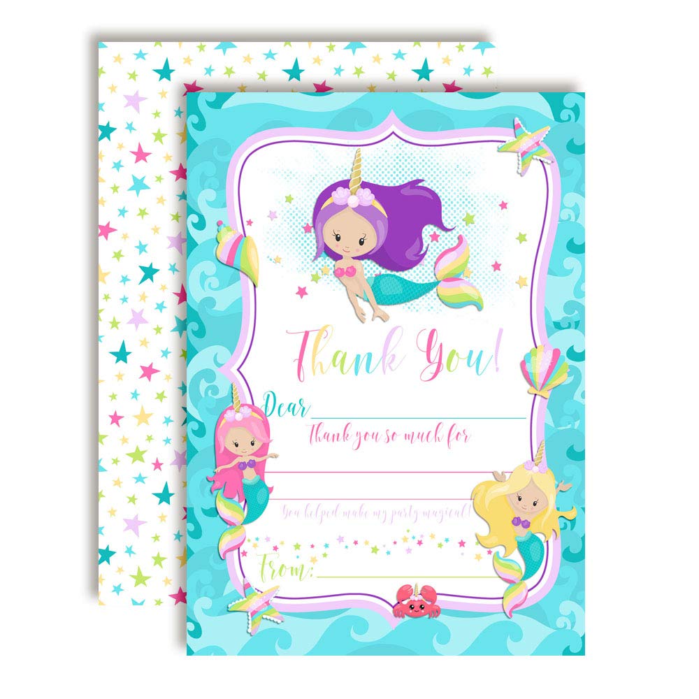 Purple Unicorn Mermaid Thank You Cards