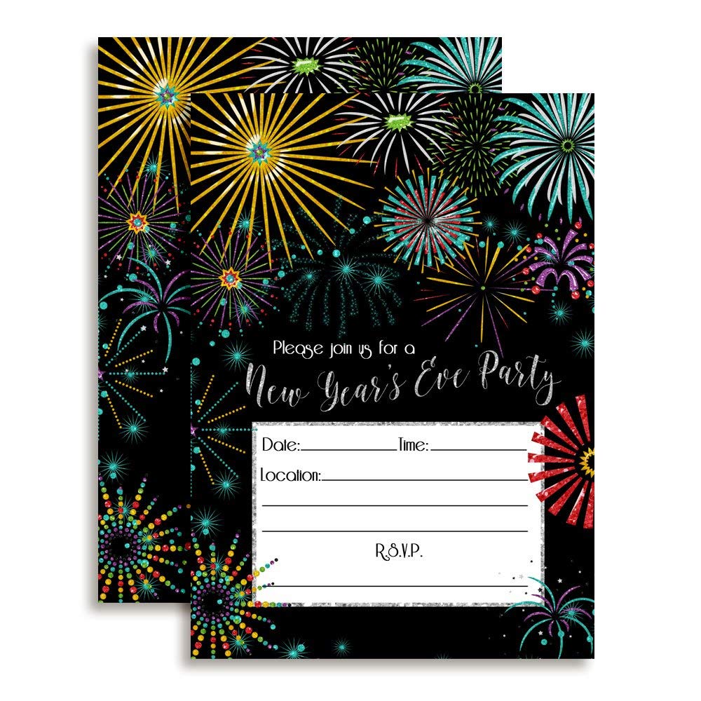 New Year's Eve Glitter Fireworks Party Invitations