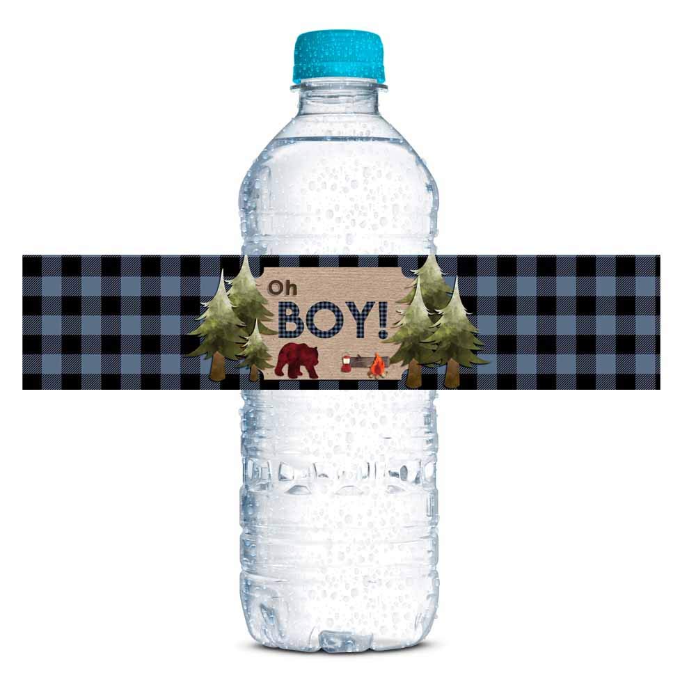 Oh Boy! Blue Lumberjack Baby Shower Water Bottle Labels