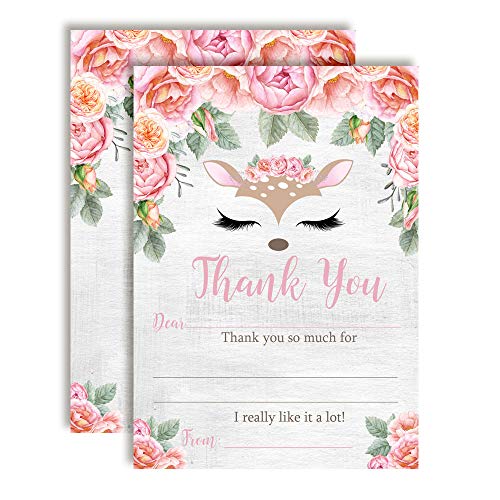 Deer Face & Floral Thank You Cards