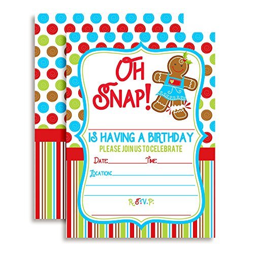 Oh Snap! Gingerbread Cookie Christmas Birthday Party Invitations (Girl)