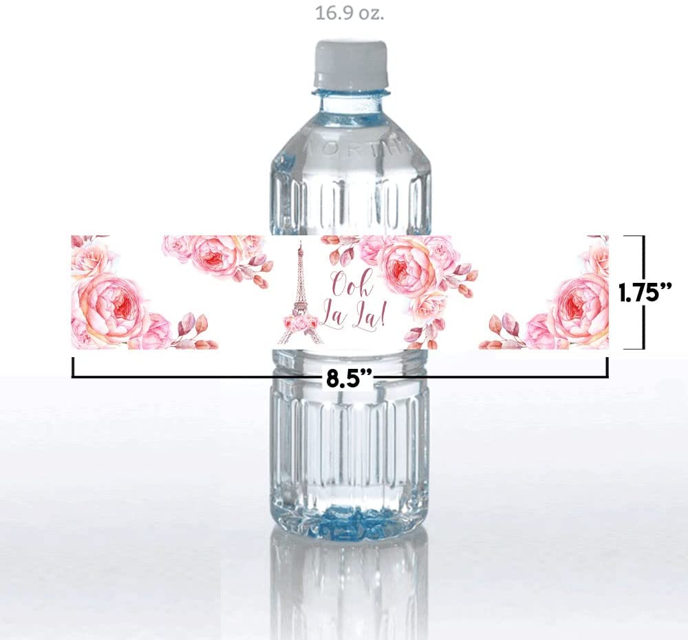 Floral Paris Birthday Waterproof Water Bottle Wrappers