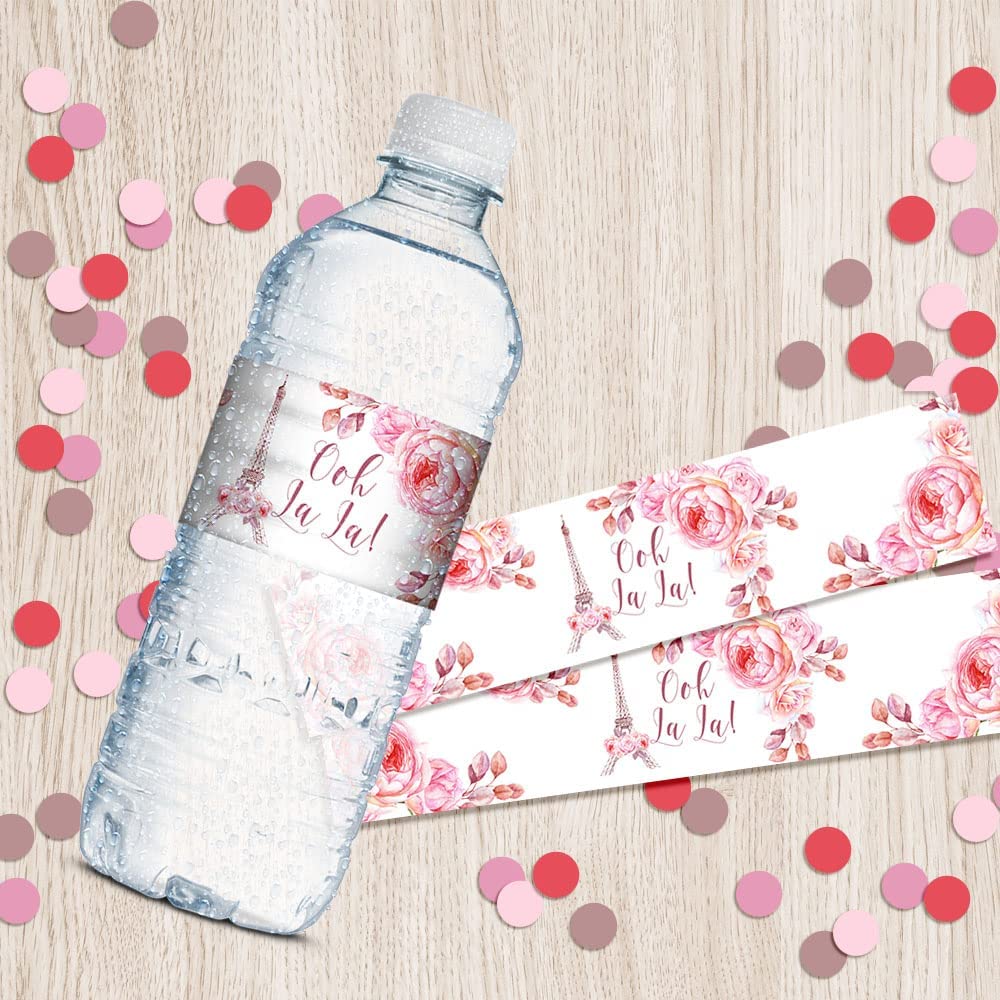 Floral Paris Birthday Waterproof Water Bottle Wrappers