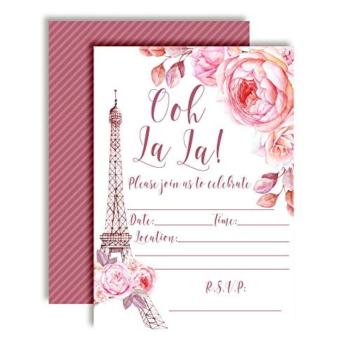 Ooh La La Paris Floral Party Invitations (Birthdays, Baby & Bridal Showers)