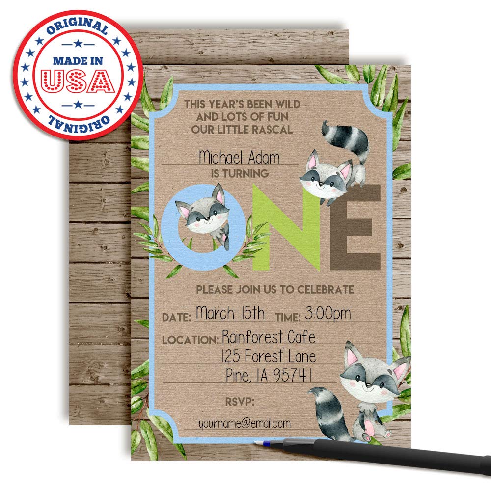 Our Little Rascal Raccoon 1st Birthday Party Invitations – Amanda Creation