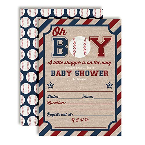 Our Little Slugger Baseball Themed Baby Sprinkle Baby Shower Invitations for Boys