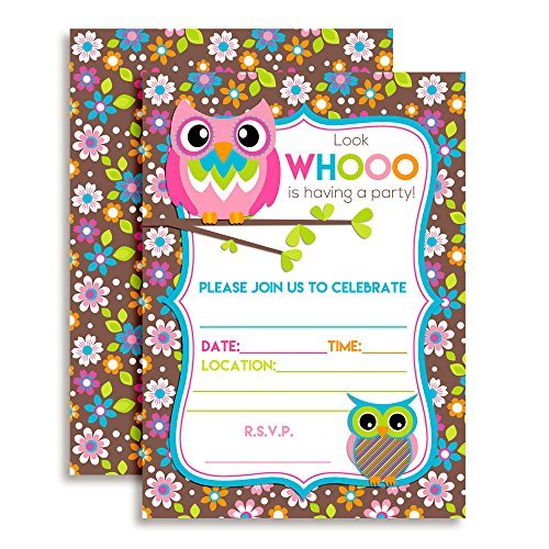 Floral Owl Birthday Party Invitations